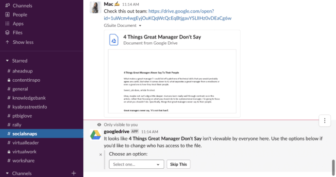 how to integrate google drive with slack