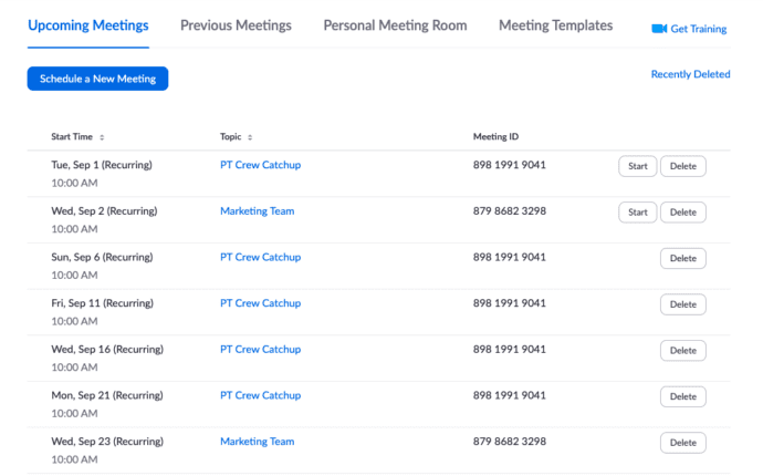 optimise your zoom account upcoming meetings tab